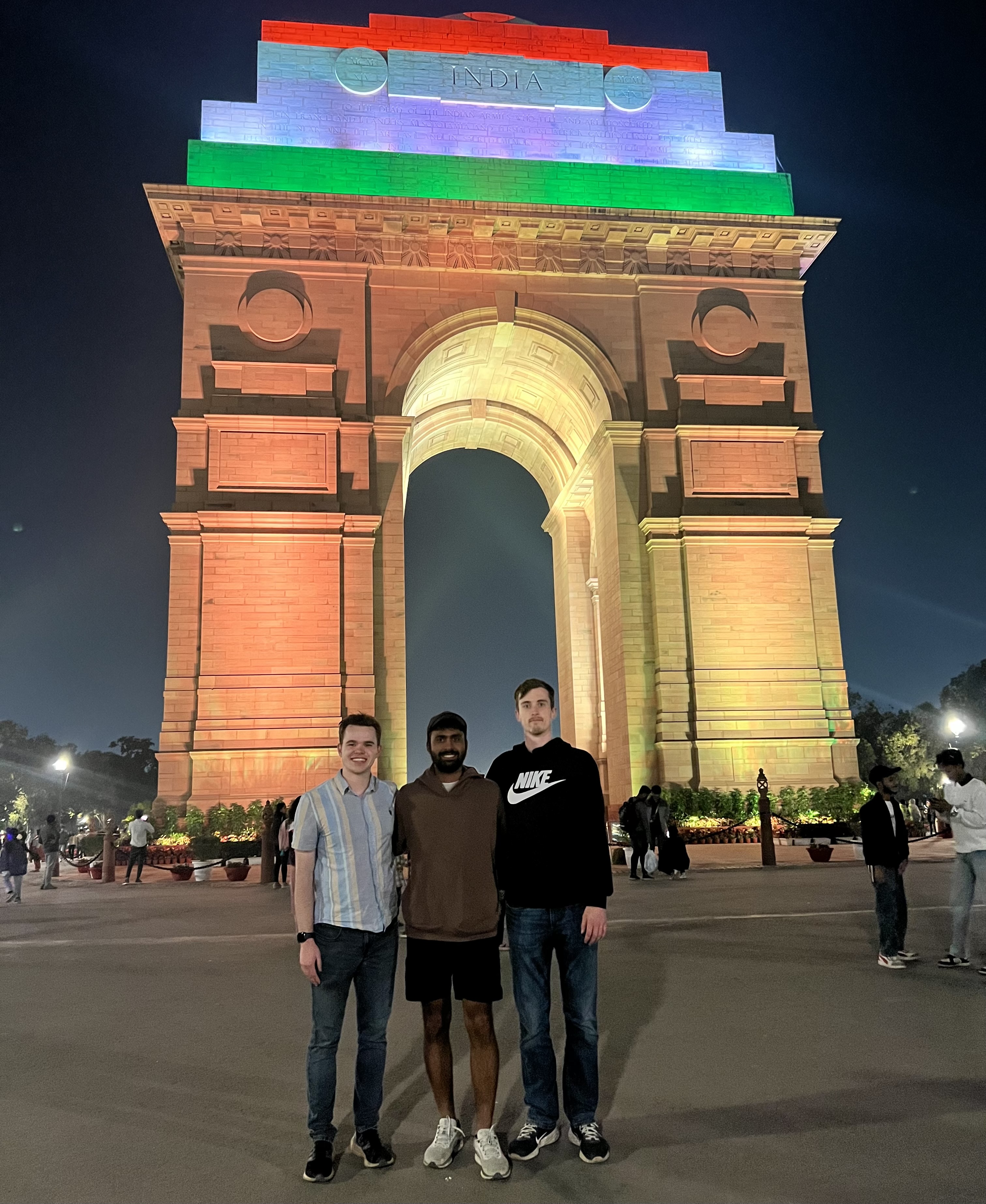 Evan, Junaid, and Colin at the India Gate