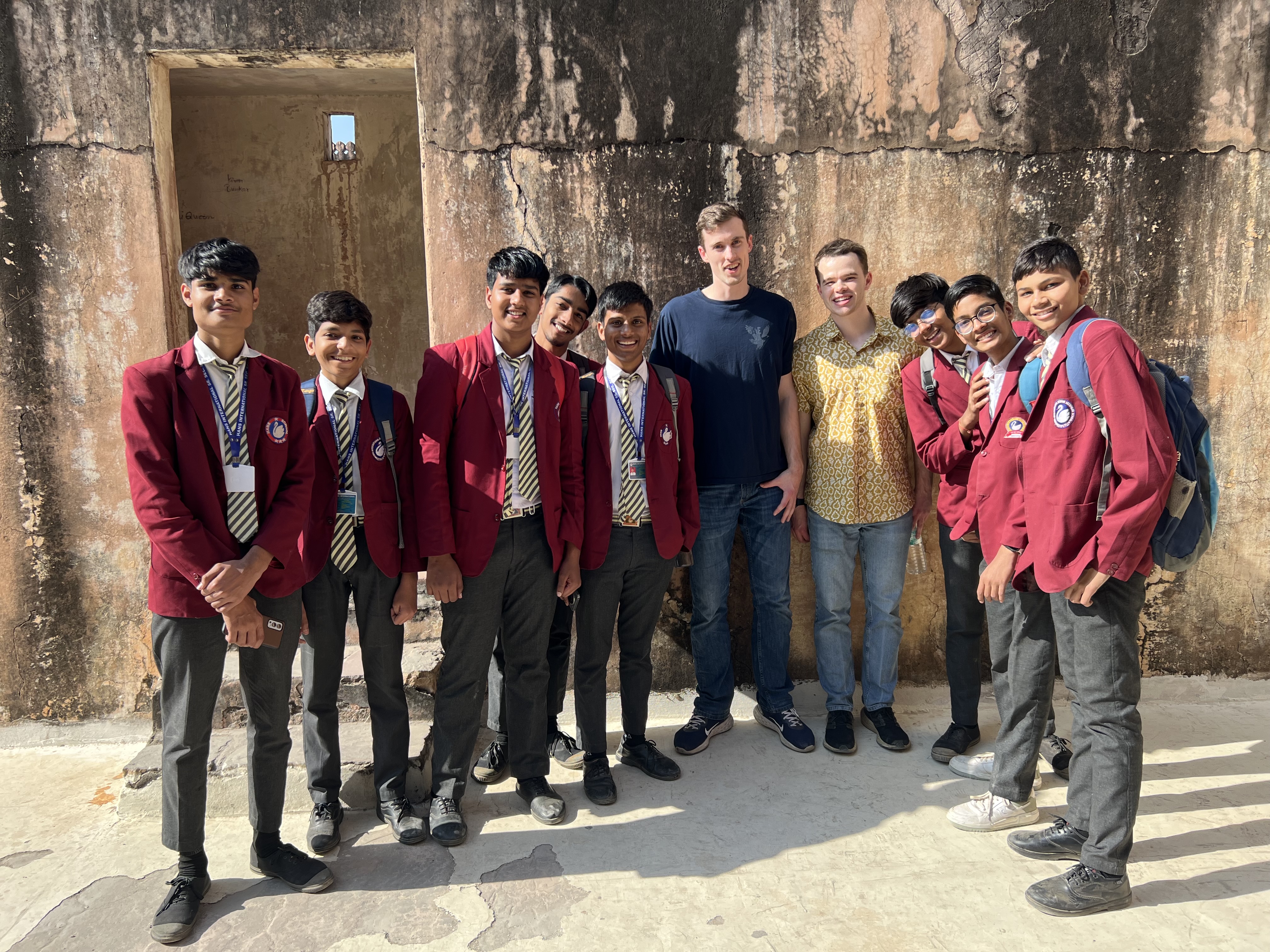 Evan and Colin with schoolchildren in Jaipur